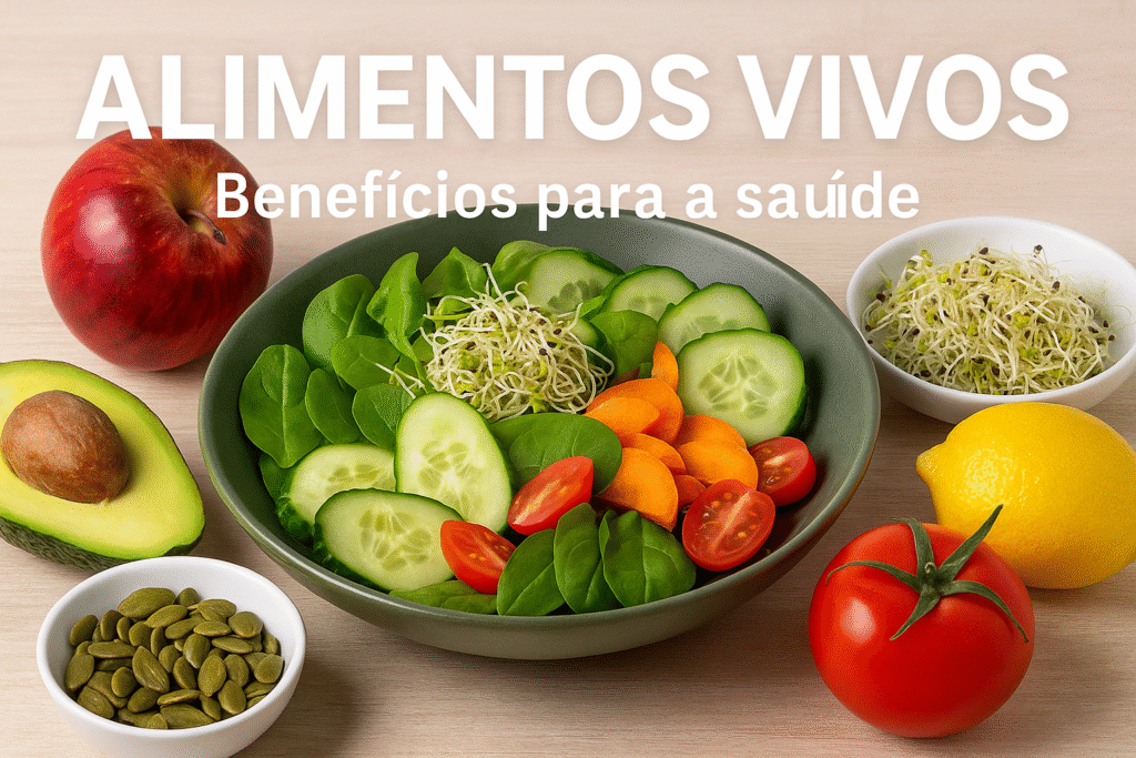 Prato saudável com alimentos vivos frescos e coloridos, ideal para uma dieta natural